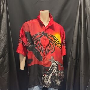 Vintage 90s Y2K Shirt Size XL Red Chopper Polyester Biker Camp